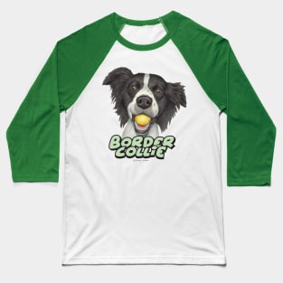 Cute Border Collie Dog with tennis ball in mouth Baseball T-Shirt